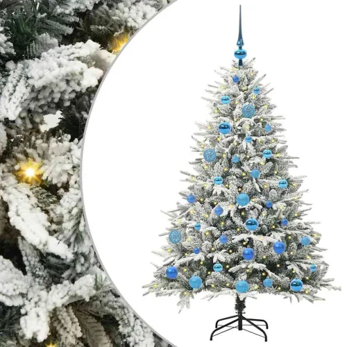 Umjetno prethodno osvijetljeno božićno drvce s kuglicama Zelena - Zelena i bijela 150 x 90 cm s 150 LED-ova i 61 plavom lopticom Cijena