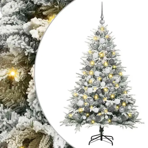 Umjetno prethodno osvijetljeno božićno drvce s kuglicama Zelena - Zelena i bijela 180 x 110 cm s 300 LED-ova i 120 bijelih/sivih Cijena