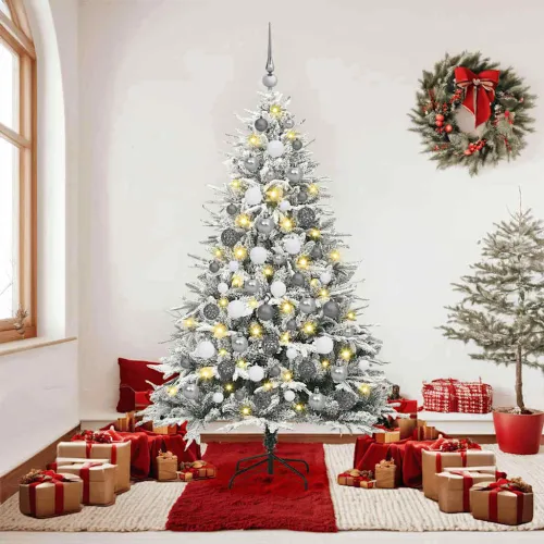 Umjetno prethodno osvijetljeno božićno drvce s kuglicama Zelena - Zelena i bijela 180 x 110 cm s 300 LED-ova i 120 bijelih/sivih Cijena