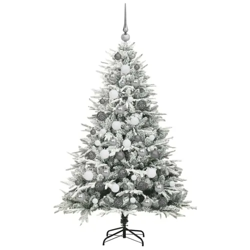 Umjetno prethodno osvijetljeno božićno drvce s kuglicama Zelena - Zelena i bijela 180 x 110 cm s 300 LED-ova i 120 bijelih/sivih Cijena