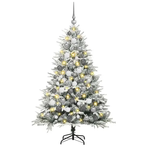 Umjetno prethodno osvijetljeno božićno drvce s kuglicama Zelena - Zelena i bijela 180 x 110 cm s 300 LED-ova i 120 bijelih/sivih Cijena