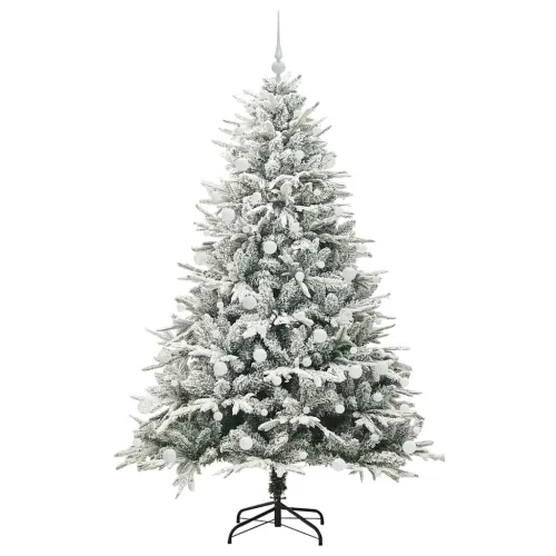Umjetno prethodno osvijetljeno božićno drvce s kuglicama Zelena - Zelena i bijela 180 x 110 cm s 300 LED dioda i 120 bijelih kug Cijena