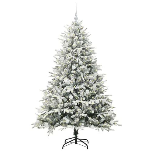 Umjetno prethodno osvijetljeno božićno drvce s kuglicama Zelena - Zelena i bijela 180 x 110 cm s 300 LED dioda i 120 bijelih kug Cijena