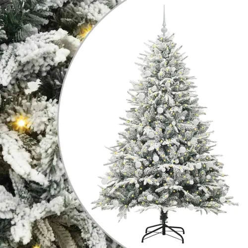 Umjetno prethodno osvijetljeno božićno drvce s kuglicama Zelena - Zelena i bijela 180 x 110 cm s 300 LED dioda i 120 bijelih kug Cijena
