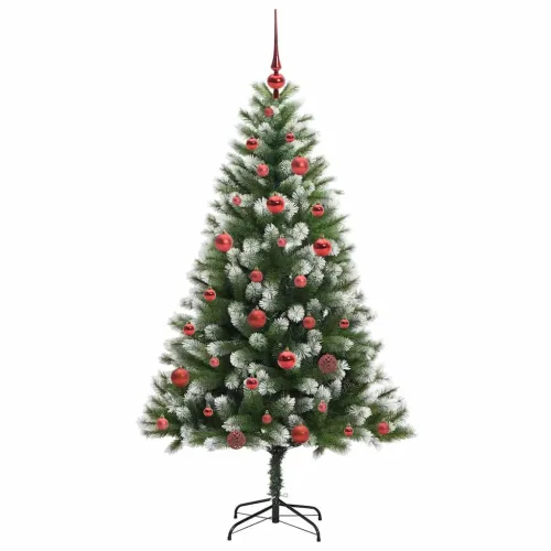 Umjetno Božićno drvce s pokrivačem snijega 150 LED lampica - 150 cm s LED-ima i crvenim kuglicama Cijena