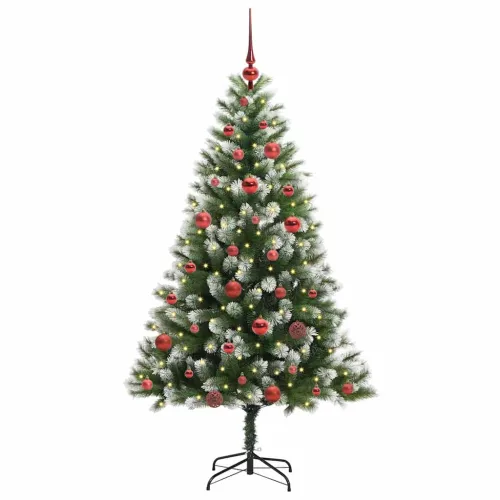 Umjetno Božićno drvce s pokrivačem snijega 150 LED lampica - 150 cm s LED-ima i crvenim kuglicama Cijena