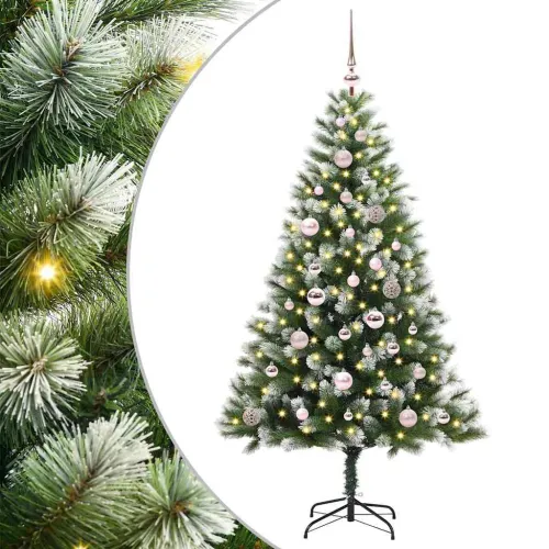 Umjetno Božićno drvce s pokrivačem snijega 150 LED lampica - 150 cm s LED-ima i ružičastim kuglicama Cijena