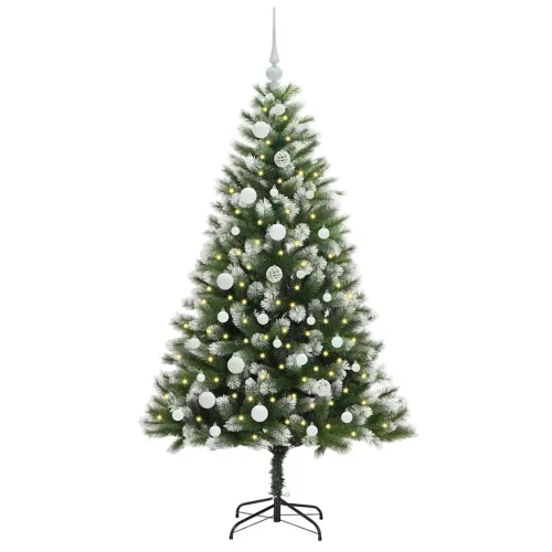 Umjetno Božićno drvce s pokrivačem snijega 150 LED lampica - 150 cm s LED-ima i bijelim kuglicama Cijena