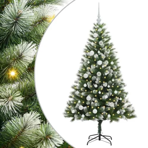 Umjetno Božićno drvce s pokrivačem snijega 150 LED lampica - 150 cm s LED-ima i bijelim kuglicama Cijena