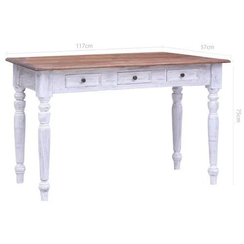 Radni stol s ladicama bijeli 117 x 57 x 75 cm masivni mahagonij - bijela i svijetlo drvo Cijena