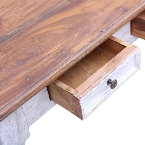Radni stol s ladicama bijeli 117 x 57 x 75 cm masivni mahagonij - bijela i svijetlo drvo Cijena