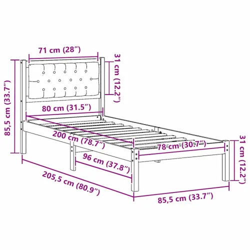 Okvir za krevet Tamno siva 80 x 200 cm Čvrsto borovo drvo - smeđe i tamnosivo 80 x 200 cm Cijena