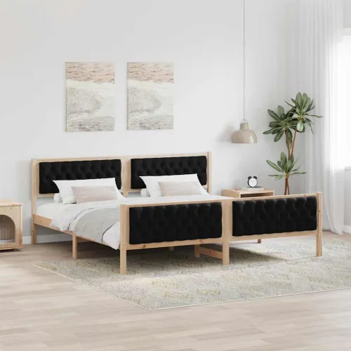 Okvir za krevet Crna 200 x 200 cm Čvrsto borovo drvo - Smeđa i crna 200 x 200 cm Cijena