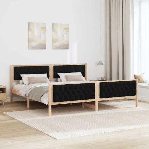 Okvir za krevet Crna 200 x 200 cm Čvrsto borovo drvo - Smeđa i crna 200 x 200 cm Cijena