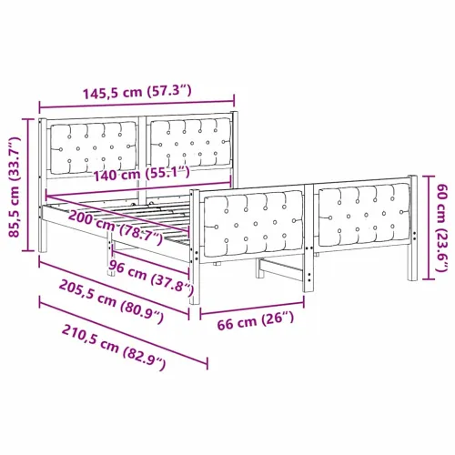 Okvir za krevet Crna 140 x 200 cm Čvrsto borovo drvo - Smeđa i crna 140 x 200 cm Cijena