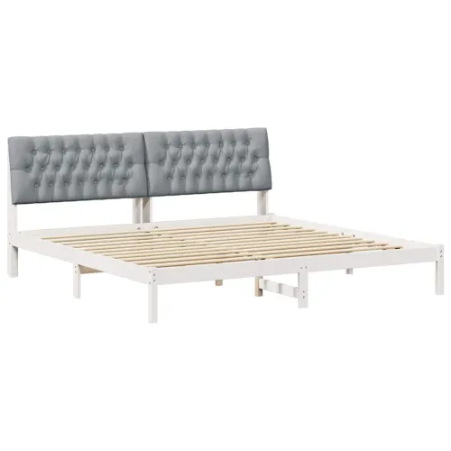 Krevetni okvir s tapiciranim uzglavljem Bijelo 200 x 200 cm - Bijela i svijetlosiva 200 x 200 cm Cijena