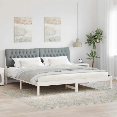 Krevetni okvir s tapiciranim uzglavljem Bijelo 200 x 200 cm - Bijela i svijetlosiva 200 x 200 cm Cijena