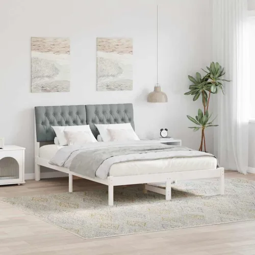 Krevetni okvir s tapiciranim uzglavljem Bijelo 150 x 200 cm - Bijela i svijetlosiva 150 x 200 cm Cijena