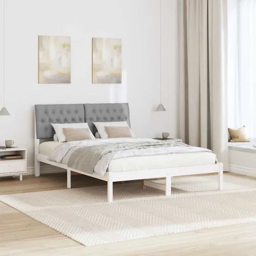 Krevetni okvir s tapiciranim uzglavljem Bijelo 150 x 200 cm - Bijela i svijetlosiva 150 x 200 cm Cijena