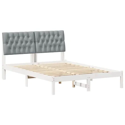 Krevetni okvir s tapiciranim uzglavljem Bijelo 150 x 200 cm - Bijela i svijetlosiva 150 x 200 cm Cijena