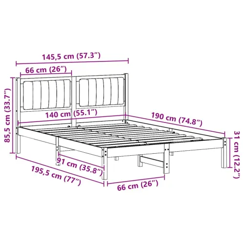 Krevetni okvir s tapiciranim uzglavljem Sivo-smeđa 140 x 190 cm - 140 x 190 cm Smeđa i taupe Cijena