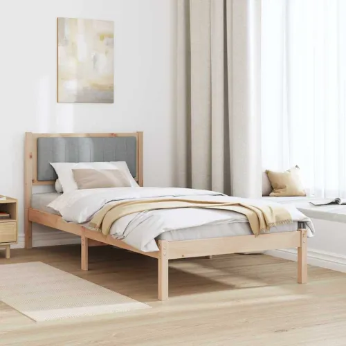 Krevetni okvir s tapiciranim uzglavljem Svijetlo siva - 90 x 190 cm Smeđa i svijetlo siva Cijena