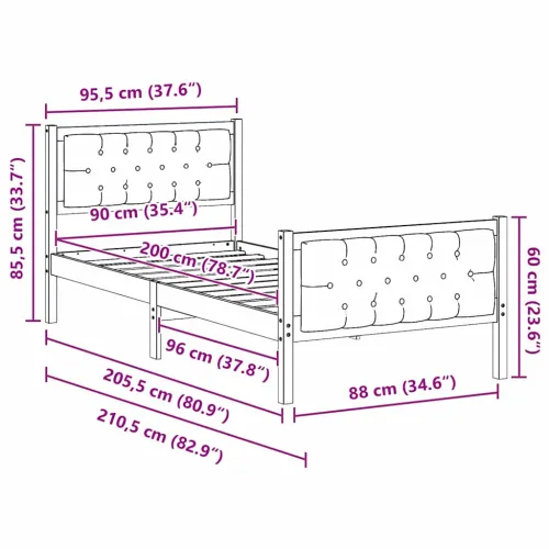 Okvir za krevet Tamno siva 90 x 200 cm Čvrsto borovo drvo - smeđe i tamnosivo 90 x 200 cm Cijena