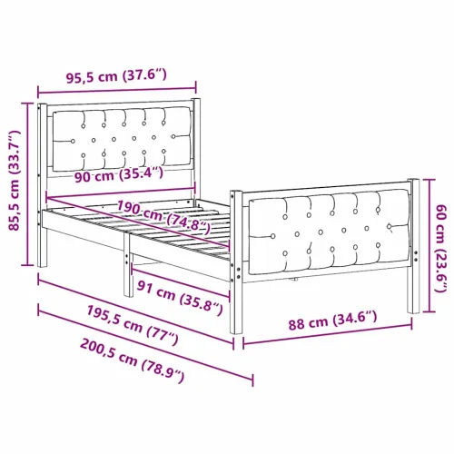 Okvir za krevet Tamno siva 90 x 190 cm Čvrsto borovo drvo - smeđe i tamnosivo 90 x 190 cm Cijena