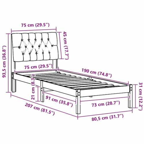 Krevetni okvir s tapiciranim uzglavljem Smeđa 75 x 190 cm - smeđe i tamnosivo 75 x 190 cm Cijena