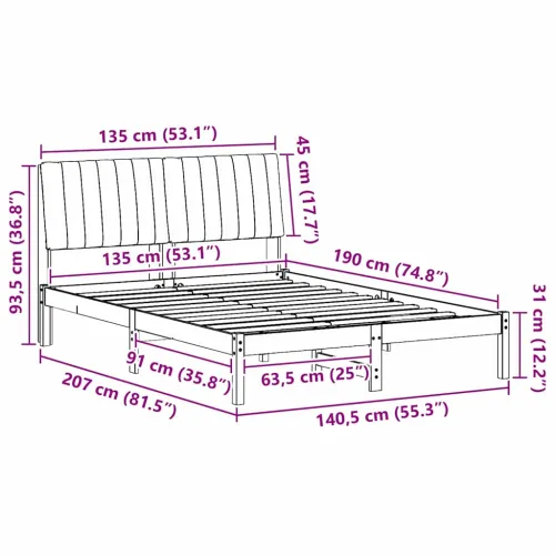 Okvir za krevet Smeđa 135 x 190 cm Čvrsto borovo drvo - 135 x 190 cm Smeđa i crna Cijena