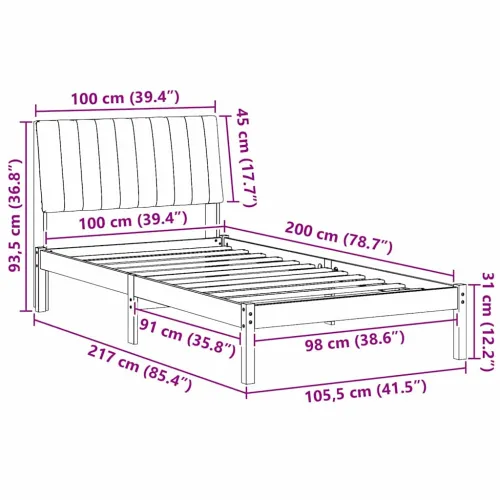 Okvir za krevet Smeđa 100 x 200 cm Čvrsto borovo drvo - 100 x 200 cm Smeđa i taupe Cijena