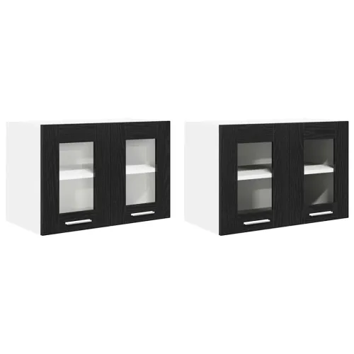 Viseći ormarić 2 kom. Crni hrast Konstruirano drvo - Crni hrast 2x viseća staklena vitrina (2 vrata) 60 cm široka 40 cm visoka Cijena