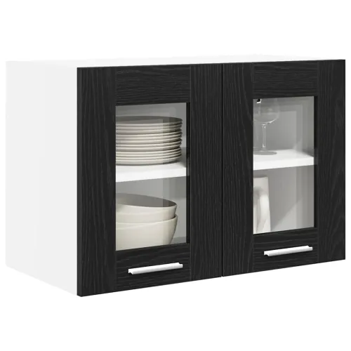 Viseći ormarić 2 kom. Crni hrast Konstruirano drvo - Crni hrast 2x viseća staklena vitrina (2 vrata) 60 cm široka 40 cm visoka Cijena