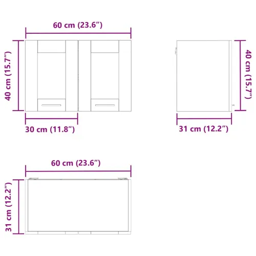 Viseći ormarić 2 kom. Crni hrast Konstruirano drvo - Crni hrast 2x viseća staklena vitrina (2 vrata) 60 cm široka 40 cm visoka Cijena