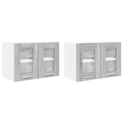 Viseći ormarić 2 kom. Siva Sonoma Konstruirano drvo - Sivi Sonoma 2x viseća staklena vitrina (2 vrata) 60 cm široka 40 cm visoka Cijena