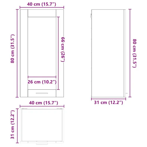 Viseći ormarić Crni hrast 40 x 31 x 80 cm Konstruirano drvo - Crni hrast 1x viseći stakleni ormarić (1 vrata) 40 cm širine 80 cm Cijena