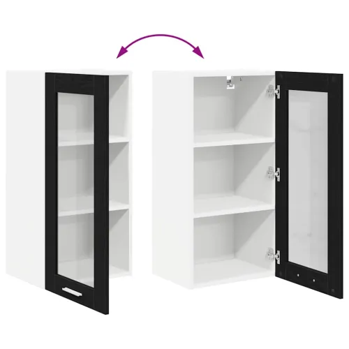 Viseći ormarić 2 kom. Crni hrast Konstruirano drvo - Crni hrast 2x viseći stakleni ormarić (1 vrata) 40 cm širine 80 cm visine Cijena