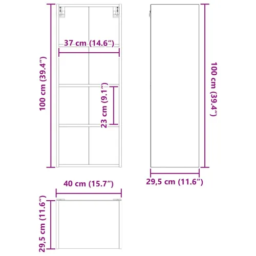 Viseći ormarić Crni hrast 40 x 29,5 x 100 cm Konstruirano drvo - Crni hrast 1x viseća vitrina (4 police) 40 cm široka 100 cm vis Cijena