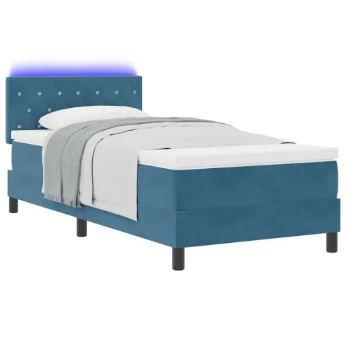 LED Box Spring Krevet Tamno plava 90 x 200 cm Baršun - Tamno plava 90 x 200 cm Kristal s dugmadima Cijena