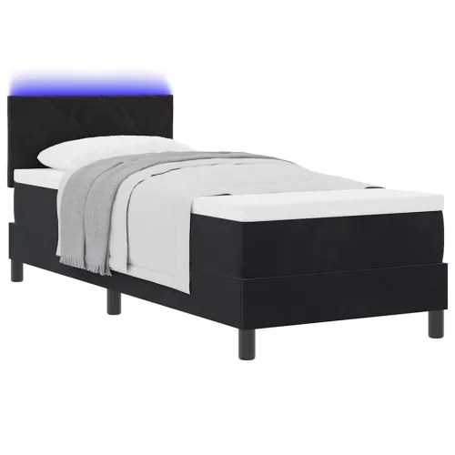 LED Box Spring Krevet s uzglavljem Crna 80 x 200 cm Baršun - Crna 80 x 200 cm Dizajn s rombovima Cijena