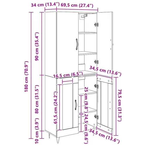 Kuhinjski ormarić 2 kom. Crni hrast 69,5 x 34 x 180 cm - Crni hrast 2 drvena vrata Cijena
