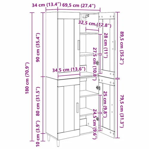 Kuhinjski ormarić Crni hrast 69,5 x 34 x 180 cm Konstruirano drvo - Crni hrast Cijena
