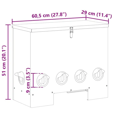 Hranilica za piliće Crna 60,5 x 29 x 51 cm 25 kg - Crna 1 6 izlaza Cijena