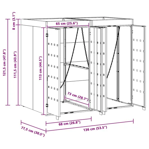 Skladištenje kanti za 2 kante Crna 136 x 77,5 x 121,5 cm - Crna 2 Vrh za saksiju Cijena