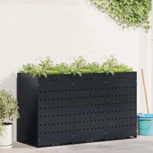 Skladištenje kanti za 3 kante Crna 204 x 77,5 x 121,5 cm - Crna 3 Vrh za saksiju Cijena