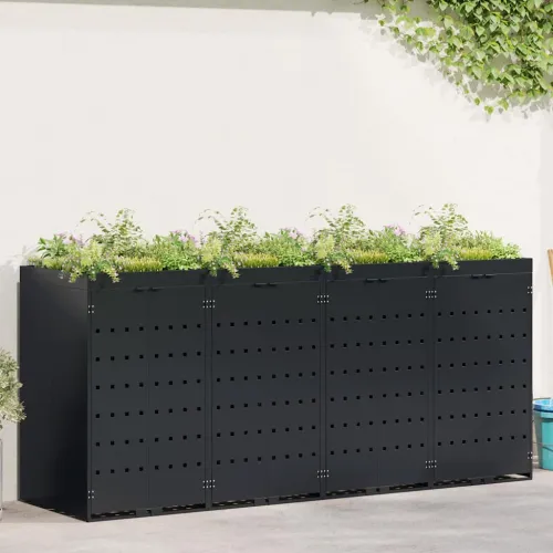 Skladištenje kanti za 4 kante Crna 272 x 77,5 x 121,5 cm - Crna 4 Vrh za saksiju Cijena
