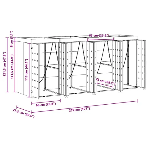 Skladištenje kanti za 4 kante Antracit 272 x 77,5 x 121,5 cm - Antracit 4 Vrh za saksiju Cijena