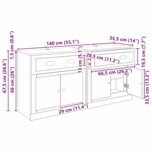 Komode 2 kom. Staro drvo 70 x 35,5 x 67,5 cm Konstruirano drvo - Staro drvo Cijena