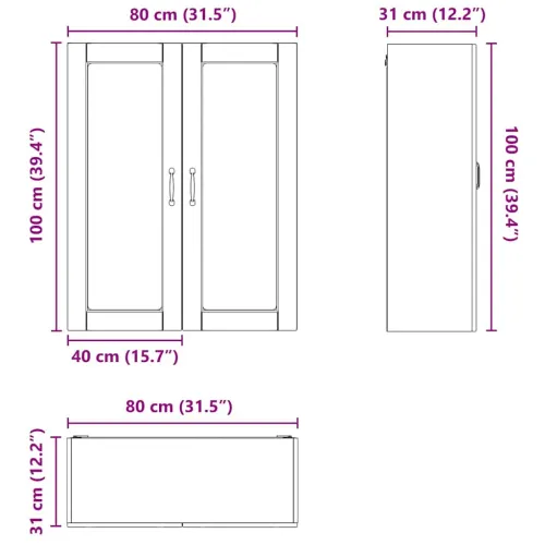 Zidni stakleni ormarić LUCCA Siva sonoma 80 x 31 x 100 cm - Siva sonoma 1x stakleni ormar za zid (2 vrata) širine 80 cm i visine Cijena
