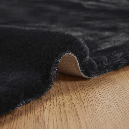 Protuklizni tepih od umjetnog zečjeg krzna OLITE Crna Poliester - Crna 80 x 200 cm Cijena